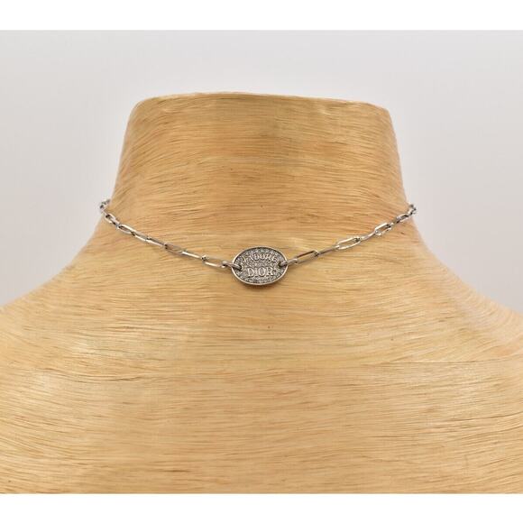 Christian Dior Vintage Choker Logo Necklace Jadore ID Tag Rhinestone Signed Y2K - Picture 1 of 12